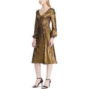 Lauren Ralph Lauren Marlette sateen faux wrap cocktail dress gold